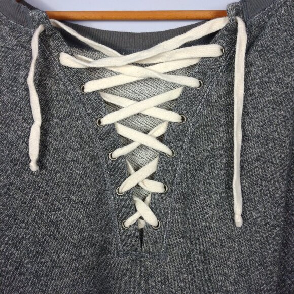 Victoria's Secret Back Lace Up Med Gray Long Sleeve Sweatshirt Crop Boxy *FLAW* - Picture 3 of 11